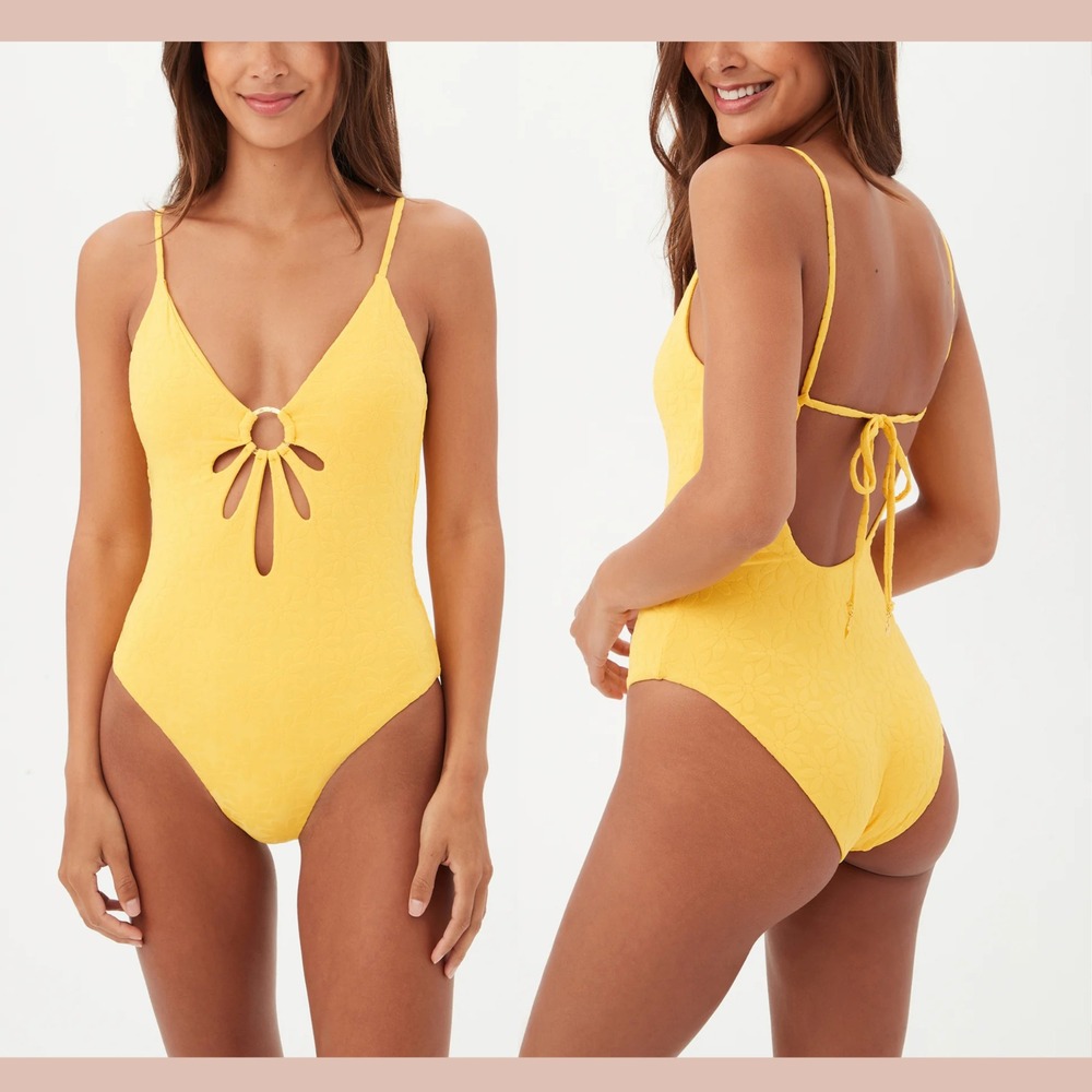 NWT $162 Trina Turk [ 14 ] Joplin Jacquard Petal Cutout One Piece Swimsuit T1959